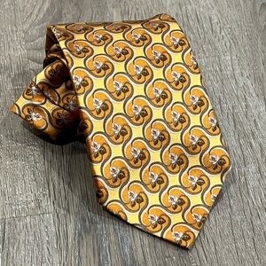 Ermenegildo Zegna Tie Yellow Floral Pattern Geometric 100% Silk Made in Italy